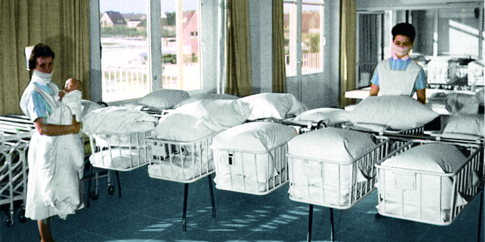 Stiegelmeyer’s cots are used successfully in many maternity wards during the baby boom years.